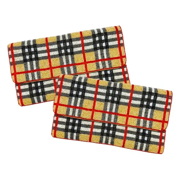 Beaded Plaid Pattern Crossbody Clutch Bag - Picture 3 of 3